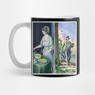 1800 Woman Cooking Man brings fish Mug